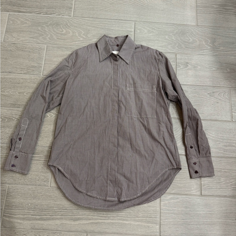 VIKTORIA & WOODS Chocolate Brown Gingham Altar Shirt Size 0/XS VGUC